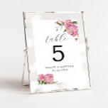 Numeração De Mesa Número da Tabela de Casamento de Flor de Pêonias R<br><div class="desc">Elegante e moderno número da mesa de núpcias com ilustração aquosa da flor de pénia rosa com verde. Perfeito para um casamento de primavera ou verão.</div>