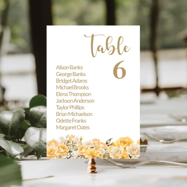 Numeração De Mesa Número da Tabela de Casamento Floral Amarelo (Criador carregado)