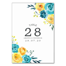 Numeração De Mesa Número da Tabela de Casamento Floral Amarelo e Tur