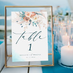 Numeração De Mesa Número da Tabela de Casamento Floral de Boho Blue<br><div class="desc">Melhore sua capa de mesa com nosso número da mesa de casamento Floral Boho Blue Beach! Apresentando um roteiro elegante e uma mistura animada de turquesa, teal e matizes de pêssego, embelezada com flores de aquarela branca, grama de pampas, e rosas, é um complemento cativante para a celebração do seu...</div>
