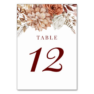 Numeração De Mesa Número da Tabela de Casamento Floral de Boho Fall 