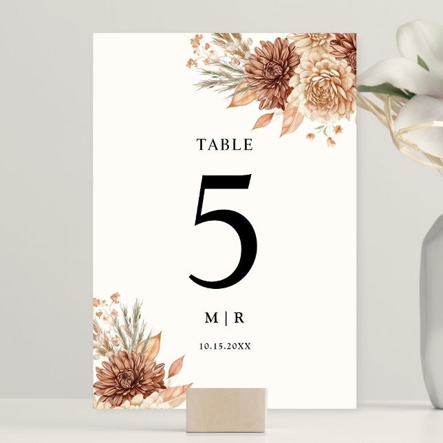Numeração De Mesa Número da Tabela de Casamento Floral de Boho Terra (Criador carregado)