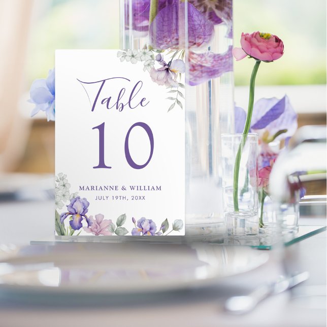 Numeração De Mesa Número da Tabela de Casamento Floral Iris Púrpura  (Whimsical Purple Iris Floral Wedding Table Number)