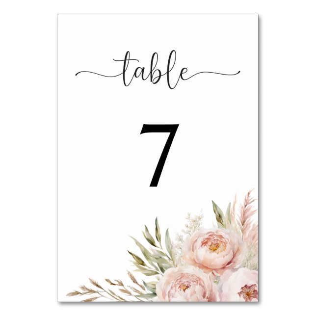 Numeração De Mesa Número da Tabela de Casamento Floral Rosa Elegante (Frente)