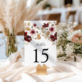 Numeração De Mesa Número da Tabela de Casamento Floral Rustic Burgun