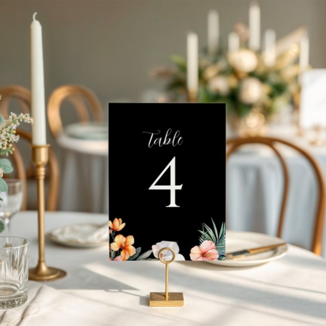 Numeração De Mesa Número da Tabela de Casamento Floral Tropical Escu (tropical wedding table sign black)