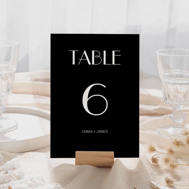 Numeração De Mesa Número da Tabela de Casamento Negra Sólido Moderna (Modern Retro Solid Black Wedding Table Number)