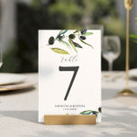 Numeração De Mesa Número da Tabela de Casamento Ramo de Oliva Minima<br><div class="desc">Este número da mesa de núpcias apresenta a folhagem de oliveira. Use os campos modelo simples para adicionar seus nomes personalizados,  data de casamento e números de tabela. Para ver a suíte completa do casamento rústico visite www.zazzle.com/dotellabelle Watercolor art e design de Victoria Grigaliunas</div>