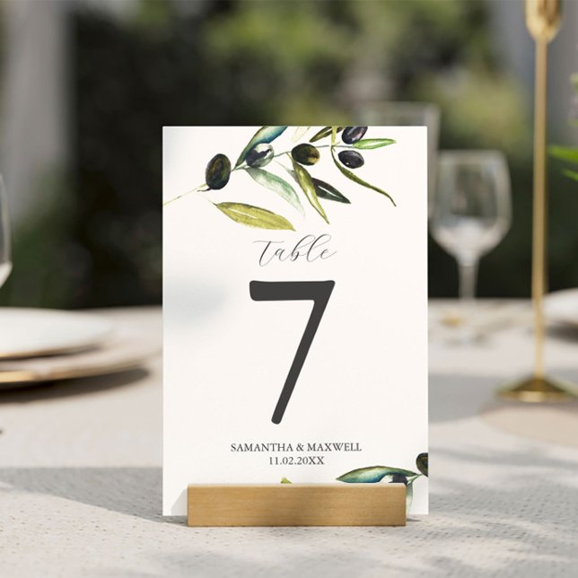 Numeração De Mesa Número da Tabela de Casamento Ramo de Oliva Minima (Personalized table numbers feature watercolor olive branch art by Victoria Grigaliunas )