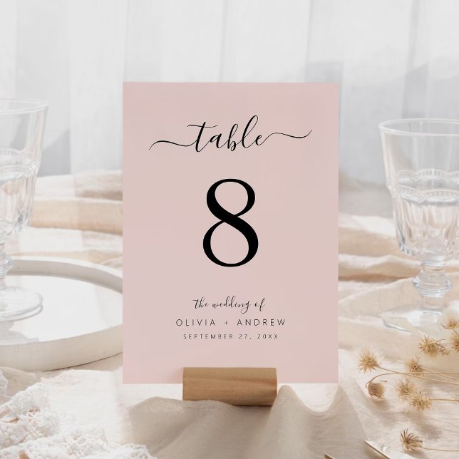 Numeração De Mesa Número da Tabela de Casamento Rosa-Rosa Espelho El (Elegant Minimalist Blush Pink Wedding Table Number)