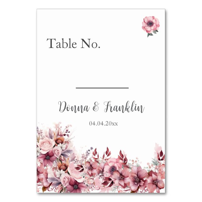 Numeração De Mesa Número da Tabela de Casamento Rosa-Rosa-Rosa de Mo (Frente)