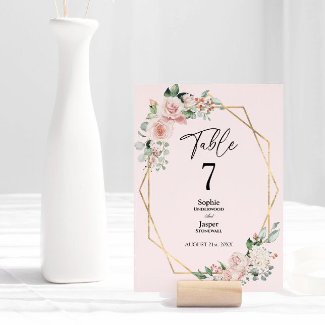 Numeração De Mesa Número da Tabela de Casamento Rosa Simples Blush F (Criador carregado)