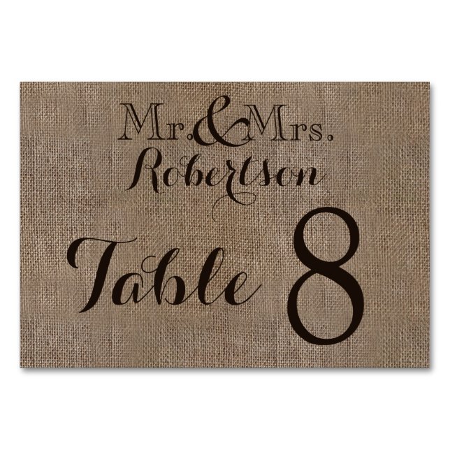 Numeração De Mesa Número da Tabela de Casamento Russo Burlap Persona (Frente)