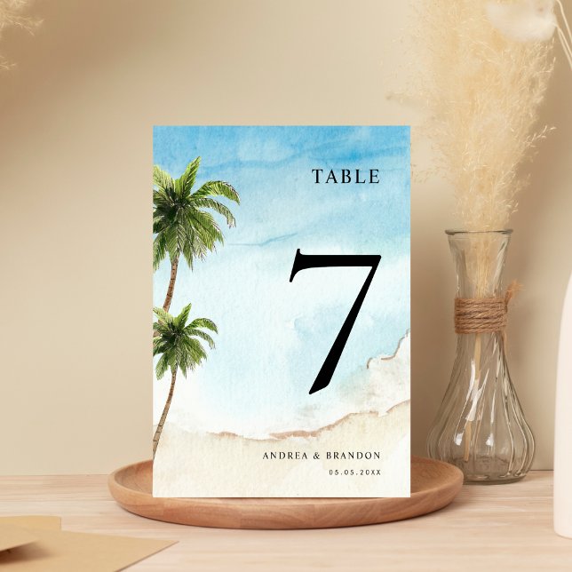 Numeração De Mesa Número da Tabela de Casamento Tropical Beach Palm  (Criador carregado)