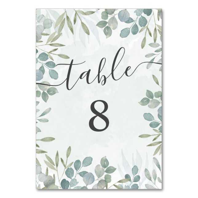 Numeração De Mesa Número da Tabela de Casamento Verde Eucalyptus Sag (Frente)