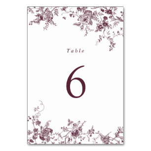 Numeração De Mesa Número da Tabela de Casamentos vintage de Merlot F