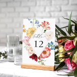 Numeração De Mesa Número da Tabela de Florais de Multicores primaver<br><div class="desc">Vestir suas mesas de casamento ou festas com seu Cartão de Número de Tabela Multicolores Florais. Feita com pintura manual rosa,  vermelha,  branca,  azul e amarela,  florais de aquarela.</div>