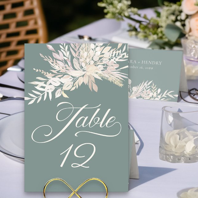Numeração De Mesa Número da Tabela de Folhagem Botânica Verde Sage (Sage Green Elegant Wedding Table Number - Foliage Duet wedding collection)