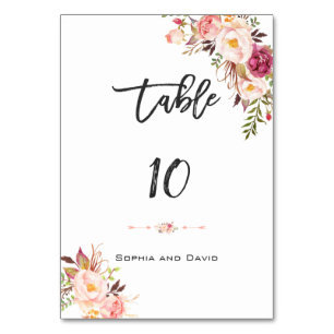 Numeração De Mesa Número da Tabela de Manuscrito Floral Cor-de-rosa