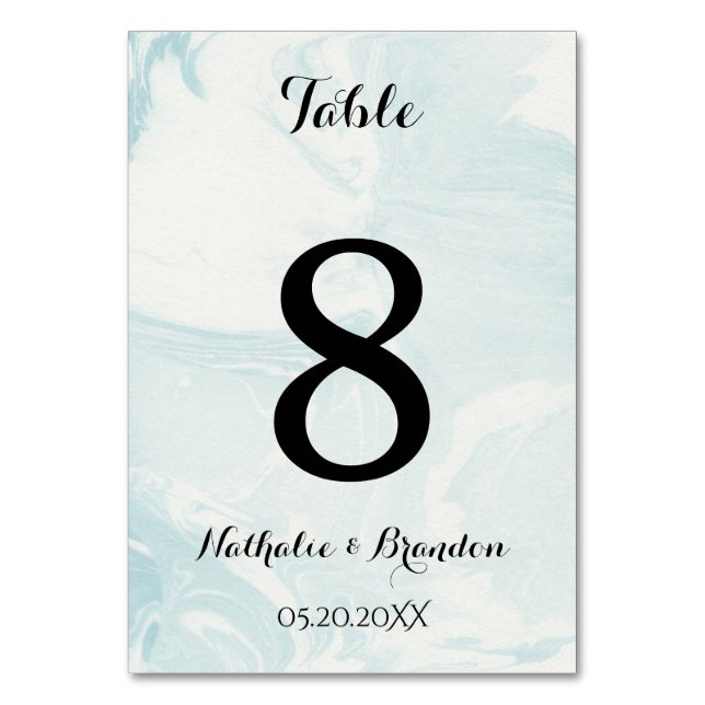 Numeração De Mesa Número da tabela de mármore azul Elegante (Verso)