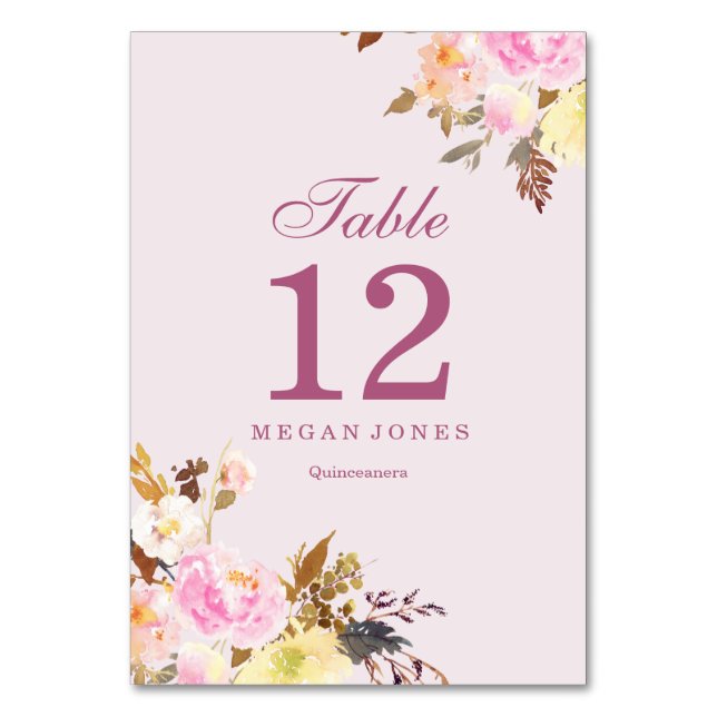 Numeração De Mesa Número da Tabela de Quinceanera Floral Elegante Ro (Frente)