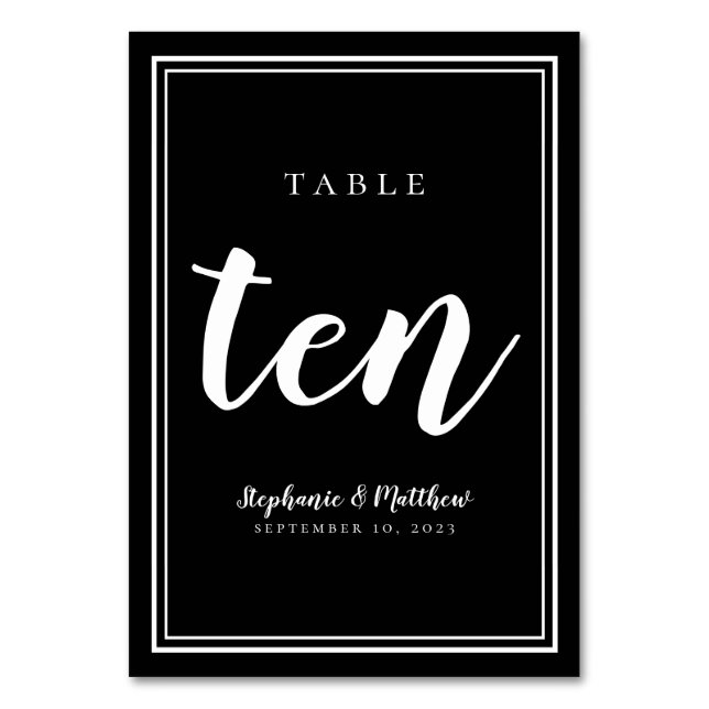Numeração De Mesa Número da Tabela Dez | Casamento Branco Negro Simp (Frente)