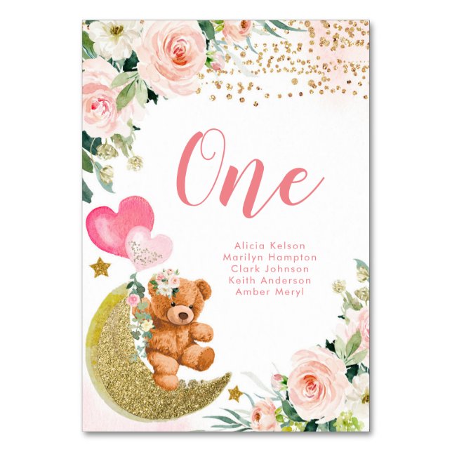 Numeração De Mesa Número da Tabela do Balão Rosa Bear (Frente)