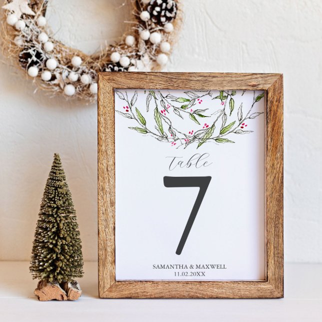 Numeração De Mesa Número da Tabela do casamento no inverno Botânicos (Winter wedding table number unique Christmas botanical art by Victoria Grigaliunas Do Tell A Belle)