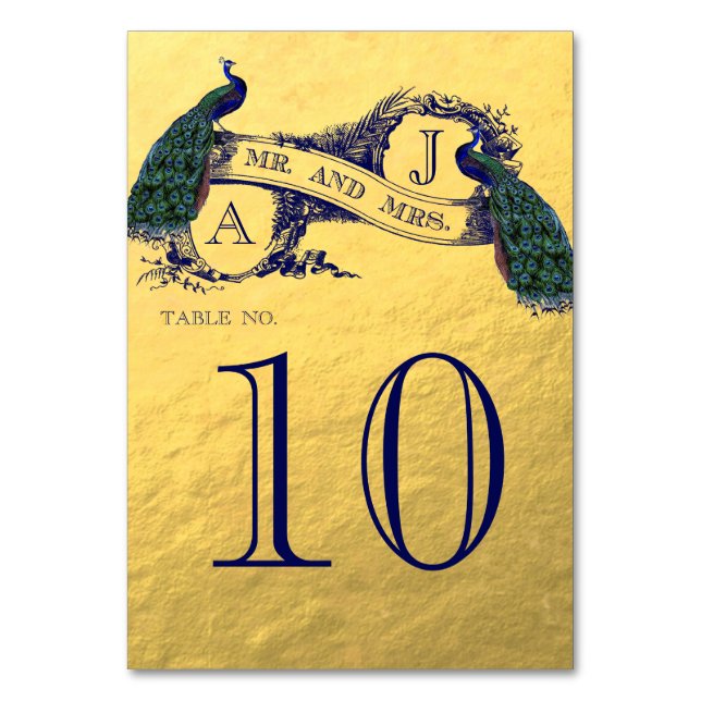 Numeração De Mesa Número da Tabela Dourada de Casamento de Pavão (Verso)