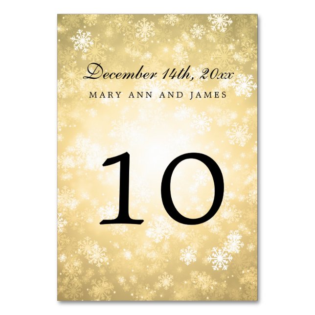 Numeração De Mesa Número da Tabela Dourada Winter Wonderland Sparkle (Frente)