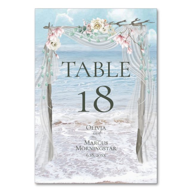 Numeração De Mesa NÚMERO DA TABELA | Elegant Beach Wedding Arbor (Verso)