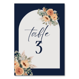 Numeração De Mesa Número da tabela, Elegante azul escuro floral