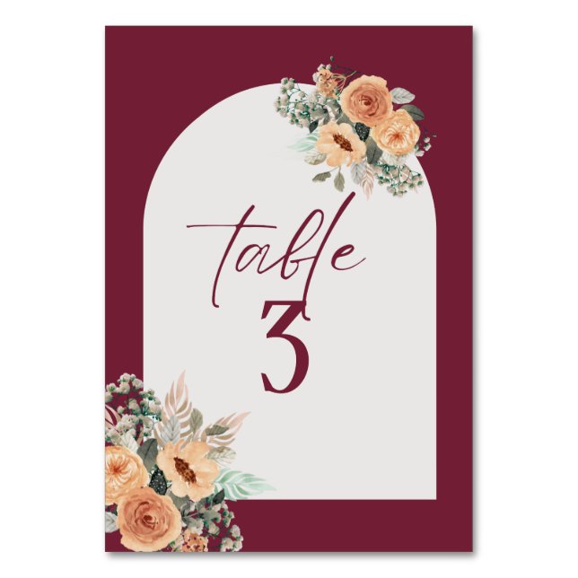 Numeração De Mesa Número da tabela, Elegante burgundy floral Número  (Frente)