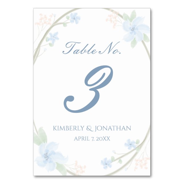 Numeração De Mesa Número da Tabela Floral Azul (Frente)