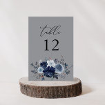 Numeração De Mesa Número da Tabela Floral Azul e Marinho - Cinza<br><div class="desc">Vestir suas mesas de casamento ou festas com seu Cartão Azul e Marinho de Números de Tabela de Cinzas Florais. Feita com pintura manual,  em aquarela,  flores azuis poeirentas e flores azuis marinhos. Excelente para casamentos rústicos,  casamentos outono,  casamentos no inverno,  casamentos de praia e casamentos com tema azul.</div>