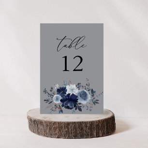 Numeração De Mesa Número da Tabela Floral Azul e Marinho - Cinza