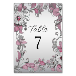 Numeração De Mesa Número da Tabela Floral Branca de Prata Rosa