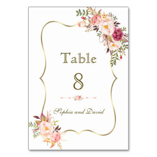 Numeração De Mesa Número da Tabela Floral Cor-de-Rosa Dourada