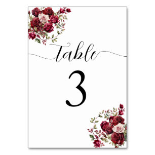 Numeração De Mesa Número da Tabela Floral de Casamento Burgundy