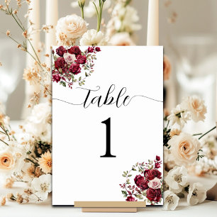 Numeração De Mesa Número da Tabela Floral de Casamento Burgundy