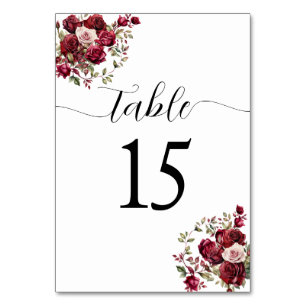 Numeração De Mesa Número da Tabela Floral de Casamento Burgundy