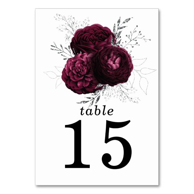 Numeração De Mesa Número da Tabela Floral de Casamento Burgundy (Frente)