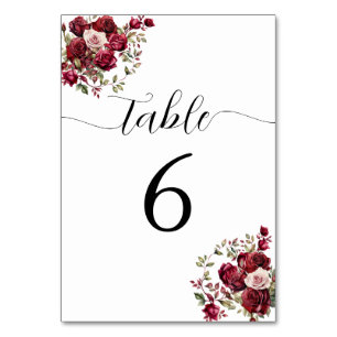 Numeração De Mesa Número da Tabela Floral de Casamento Burgundy
