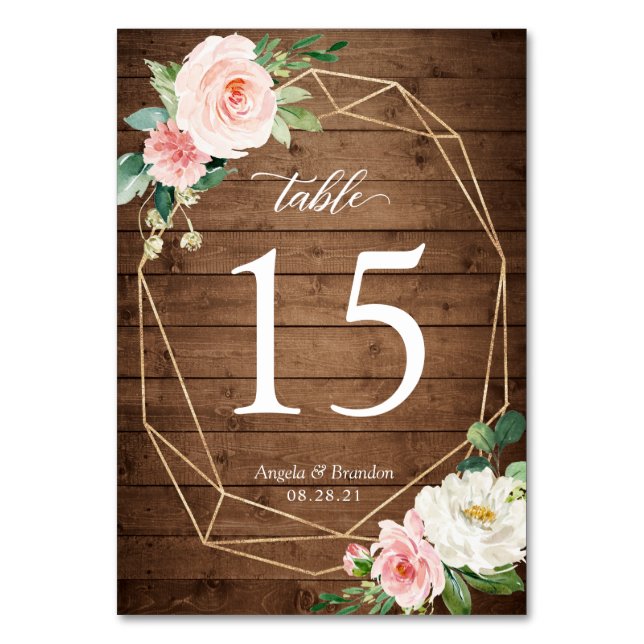 Numeração De Mesa Número da Tabela Floral de Casamento com Blush Geo (Frente)