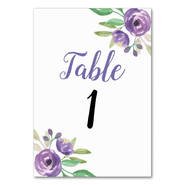 Numeração De Mesa Número da tabela Floral de Flor Roxo de Casamento (Frente)