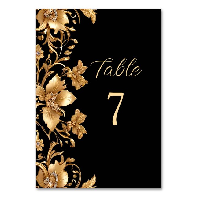 Numeração De Mesa Número da Tabela Floral do Ornamentado Preto Doura (Frente)
