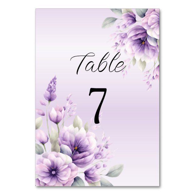 Numeração De Mesa Número da Tabela Floral Purple com Aquarela (Frente)