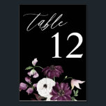 Numeração De Mesa Número da Tabela Floral Púrpura e Branca - Preto<br><div class="desc">Vestir suas mesas de casamento ou festas com seu Cartão de Número da Mesa Floral Roxo e Branco. Recursos pintados manualmente roxo,  lavanda e trabalho de arte floral (ou flores) branco em um fundo preto. Visite esta página para começar a criar a sua hoje.</div>