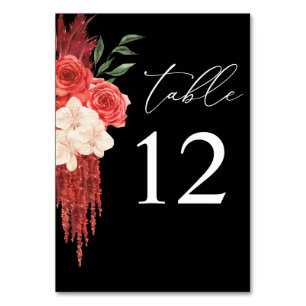 Numeração De Mesa Número da Tabela Floral Vermelha - Preto