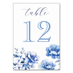 Numeração De Mesa Número da Tabela Flores Azuis Elegantes